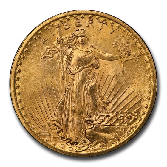 1908 $20 St Gaudens Gold Double Eagle No Motto MS-66 PCGS 1908 $20 St Gaudens Gold Double Eagle No Motto MS-66 PCGS