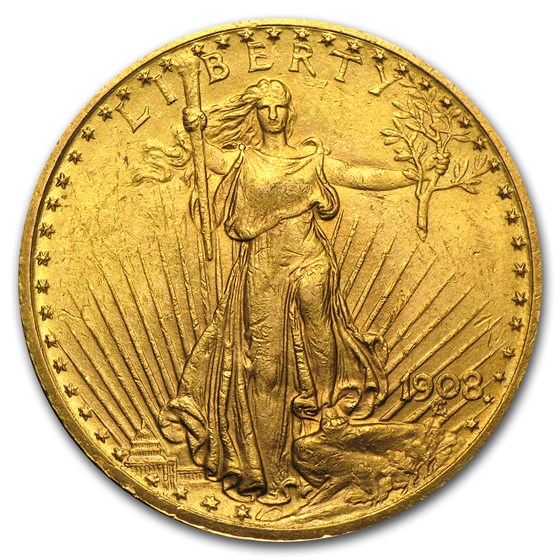 1908 $20 St Gaudens Gold Double Eagle w/Motto AU 1908 $20 St Gaudens Gold Double Eagle w/Motto AU