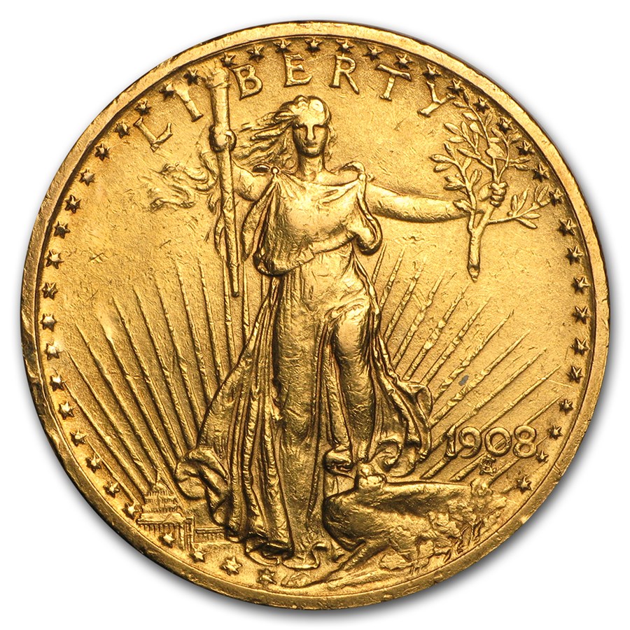 1908 $20 St Gaudens Gold Double Eagle w/Motto (Cleaned)