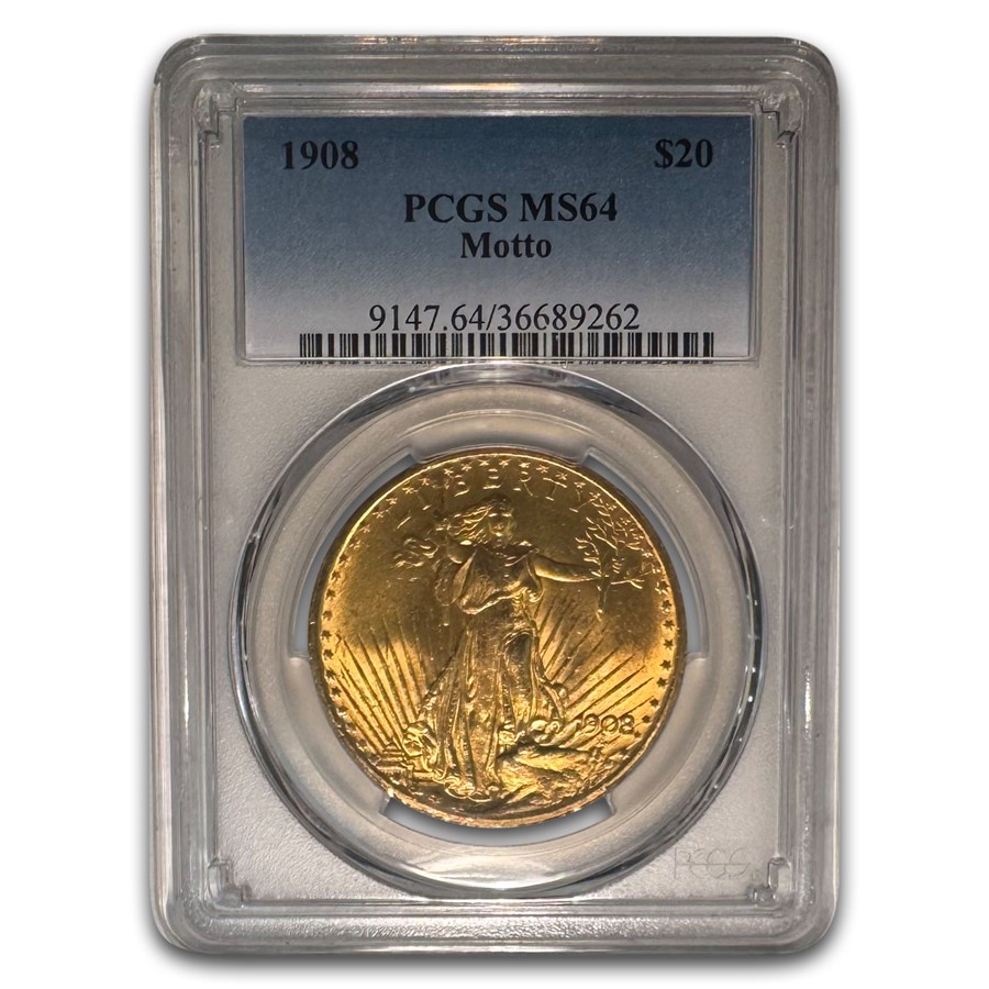 1908 $20 St Gaudens Gold Double Eagle w/Motto MS-64 PCGS