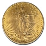 1908 $20 St Gaudens Gold No Motto MS-65 PCGS (Rough Rider)