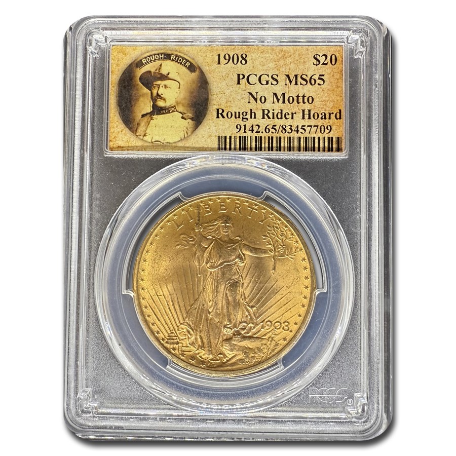 1908 $20 St Gaudens Gold No Motto MS-65 PCGS (Rough Rider)