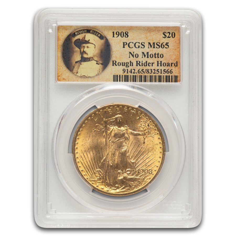 1908 $20 St Gaudens Gold No Motto MS-65 PCGS (Rough Rider)