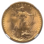 1908 $20 St Gaudens Gold No Motto MS-66+ NGC