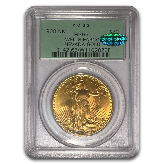 1908 $20 St Gaudens Gold No Motto MS-66 PCGS (CAC Wells Fargo)
