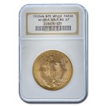 1908 $20 St Gaudens Gold No Motto MS-67 NGC (Wells Fargo)