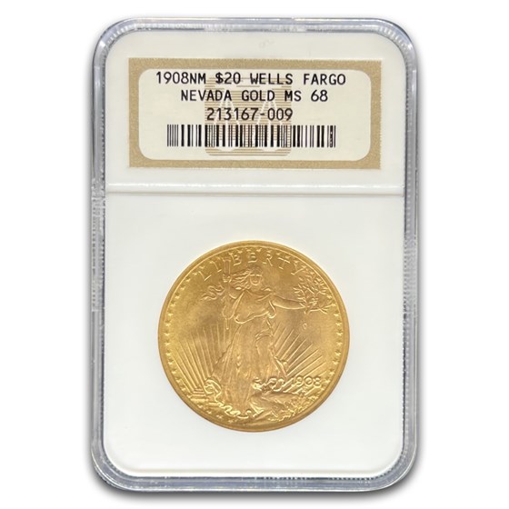 1908 $20 St Gaudens Gold No Motto MS-68 NGC (Wells Fargo)