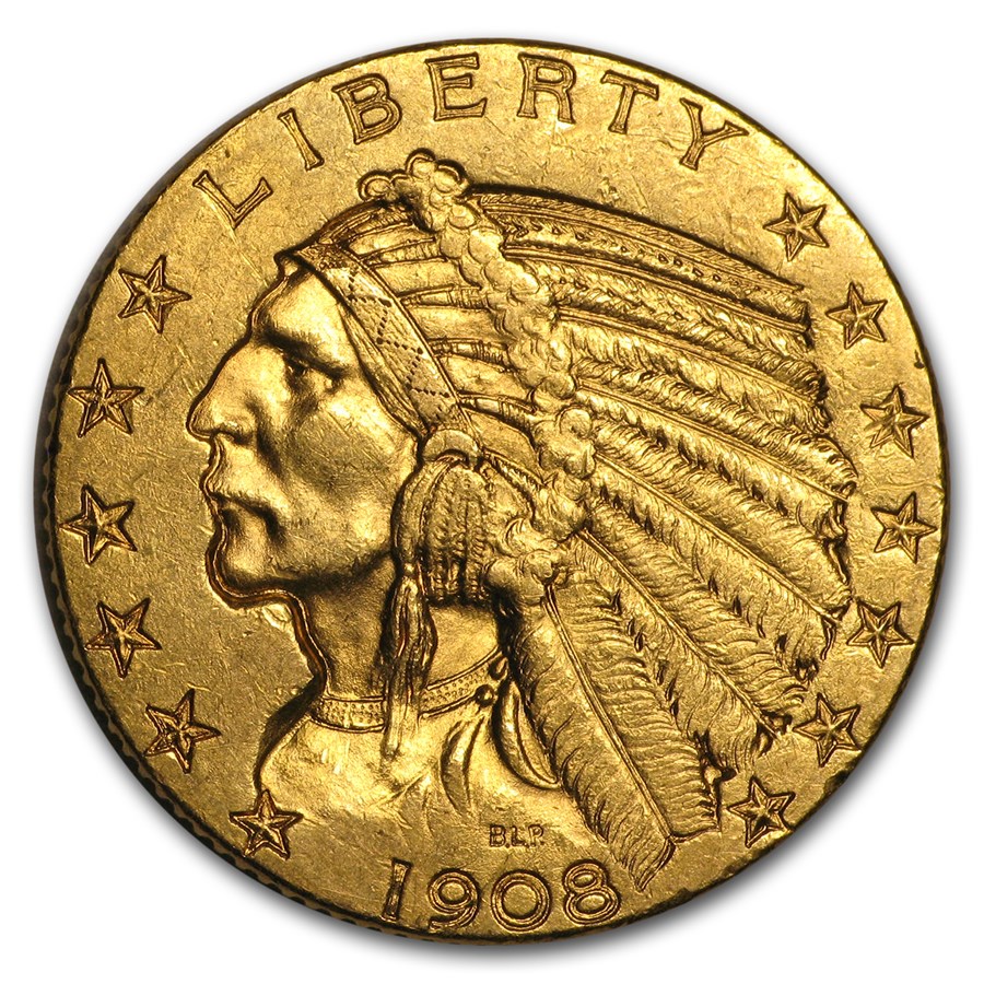 1908 $5 Indian Gold Half Eagle AU