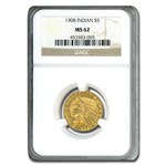 1908 $5 Indian Gold Half Eagle MS-62 NGC