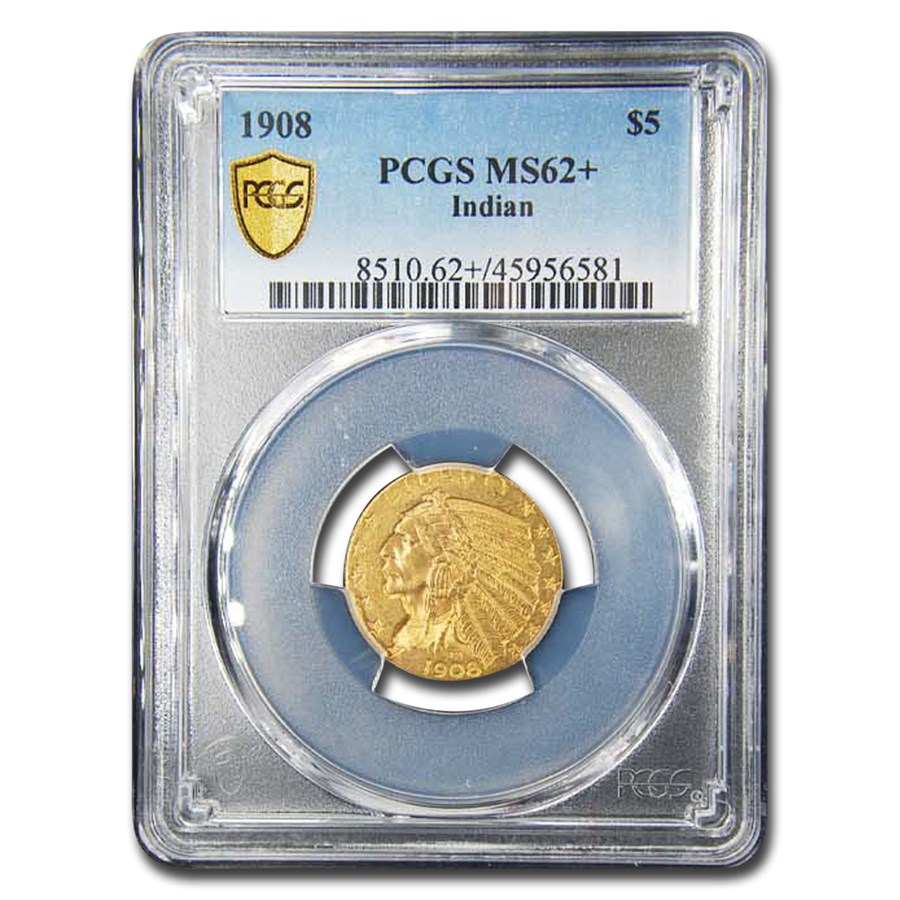 1908 $5 Indian Gold Half Eagle MS-62+ PCGS