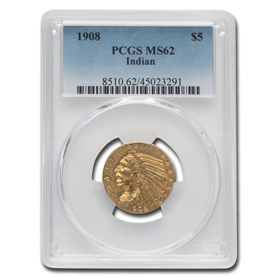 1908 $5 Indian Gold Half Eagle MS-62 PCGS