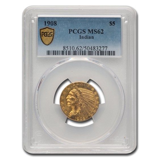 1908 $5 Indian Gold Half Eagle MS-62 PCGS 1908 $5 Indian Gold Half Eagle MS-62 PCGS