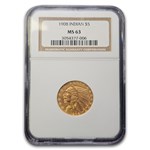 1908 $5 Indian Gold Half Eagle MS-63 NGC