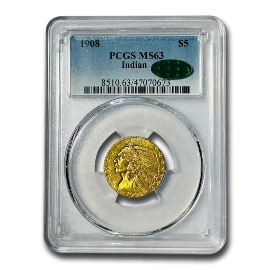 1908 $5 Indian Gold Half Eagle MS-63 PCGS (CAC)
