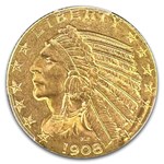 1908 $5 Indian Gold Half Eagle MS-63+ PCGS CAC