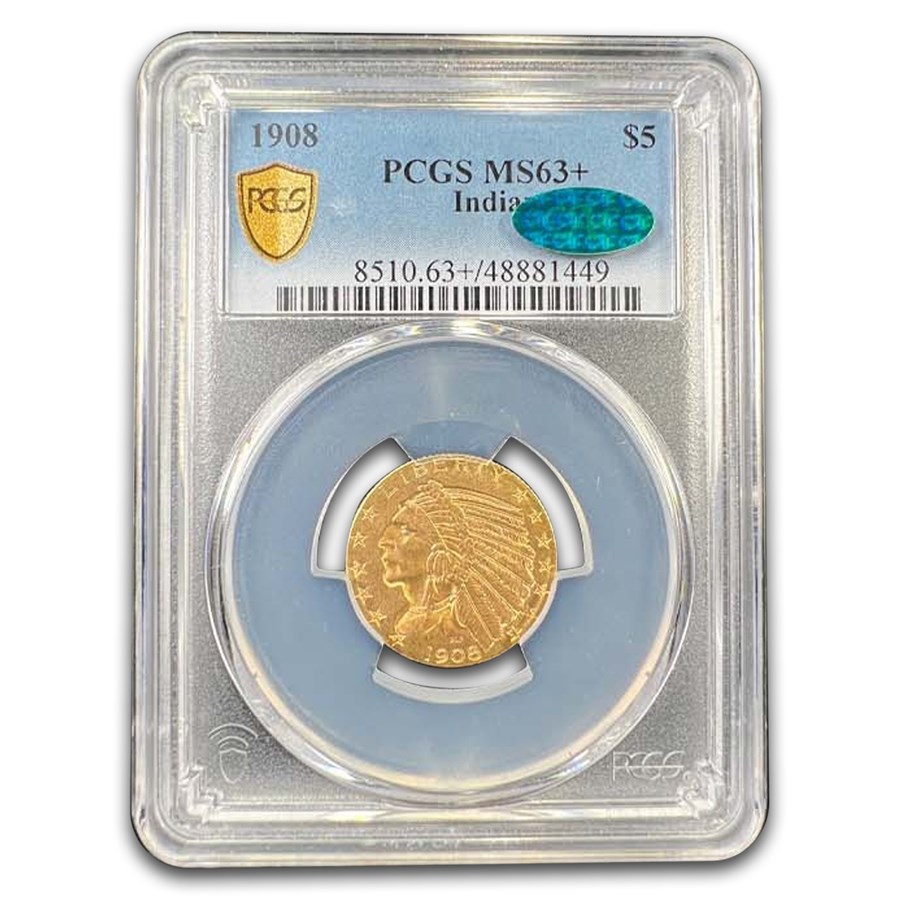 1908 $5 Indian Gold Half Eagle MS-63+ PCGS CAC