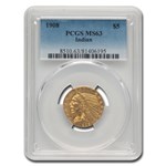 1908 $5 Indian Gold Half Eagle MS-63 PCGS