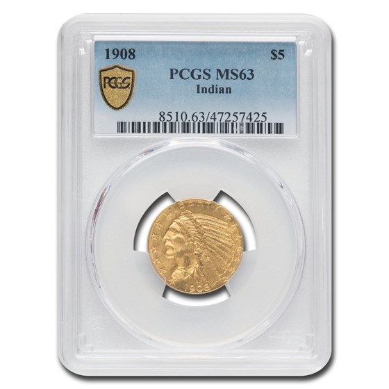 1908 $5 Indian Gold Half Eagle MS-63 PCGS