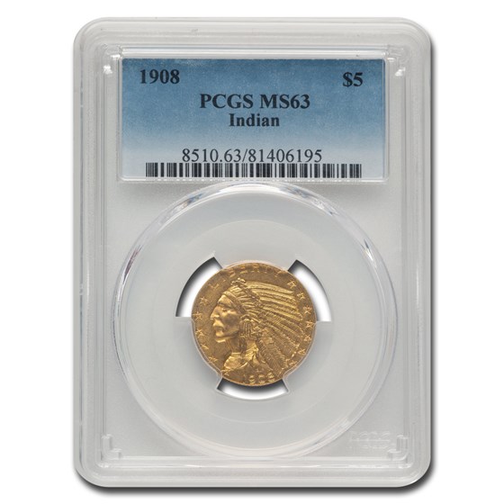 1908 $5 Indian Gold Half Eagle MS-63 PCGS 1908 $5 Indian Gold Half Eagle MS-63 PCGS