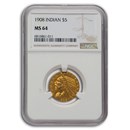 1908 $5 Indian Gold Half Eagle MS-64 NGC