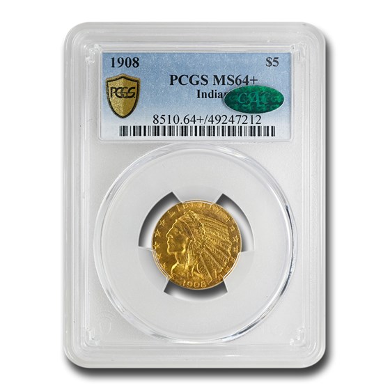 1908 $5 Indian Gold Half Eagle MS-64+ PCGS CAC 1908 $5 Indian Gold Half Eagle MS-64+ PCGS CAC