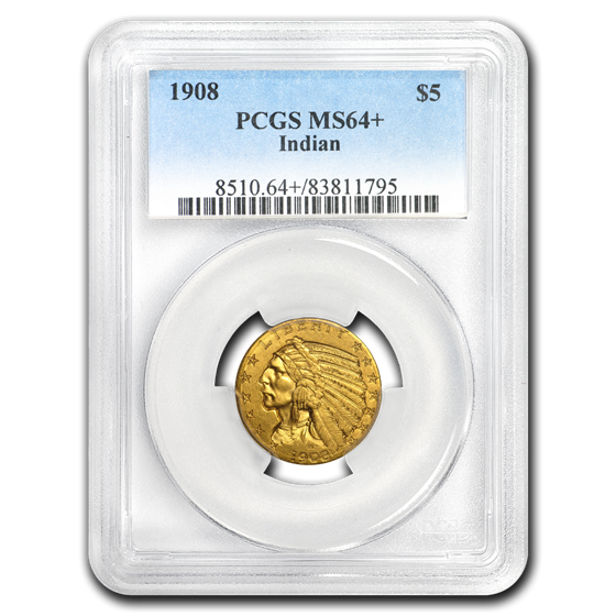1908 $5 Indian Gold Half Eagle MS-64+ PCGS 1908 $5 Indian Gold Half Eagle MS-64+ PCGS