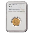 1908 $5 Indian Gold Half Eagle MS-65 NGC