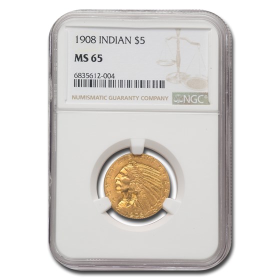1908 $5 Indian Gold Half Eagle MS-65 NGC 1908 $5 Indian Gold Half Eagle MS-65 NGC