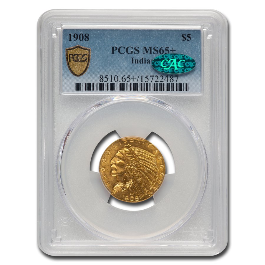 1908 $5 Indian Gold Half Eagle MS-65+ PCGS CAC
