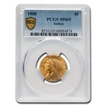 1908 $5 Indian Gold Half Eagle MS-65 PCGS