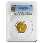 1908 $5 Indian Gold Half Eagle MS-66 PCGS