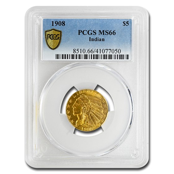 1908 $5 Indian Gold Half Eagle MS-66 PCGS 1908 $5 Indian Gold Half Eagle MS-66 PCGS