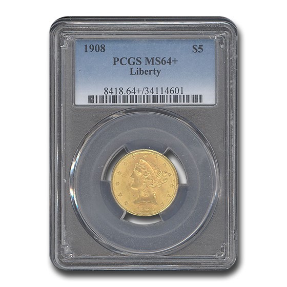 1908 $5 Liberty Gold Half Eagle MS-64+ PCGS 1908 $5 Liberty Gold Half Eagle MS-64+ PCGS