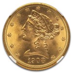 1908 $5 Liberty Gold Half Eagle MS-66 NGC