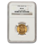1908 $5 Liberty Gold Half Eagle MS-66 NGC
