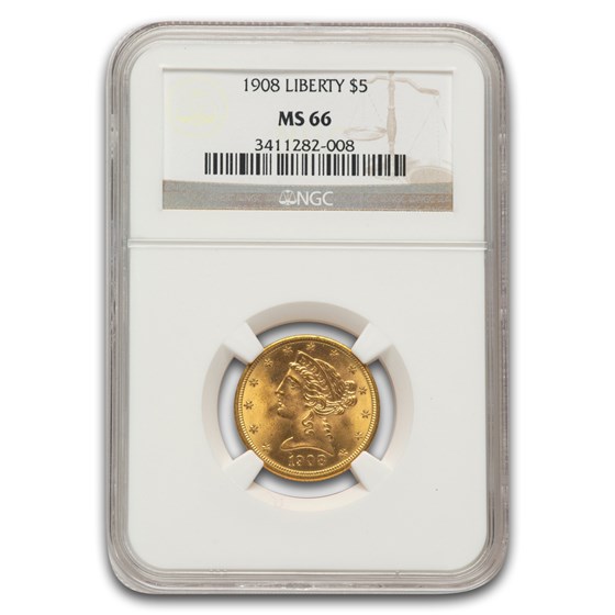 1908 $5 Liberty Gold Half Eagle MS-66 NGC