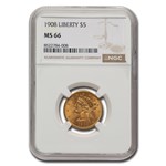 1908 $5 Liberty Gold Half Eagle MS-66 NGC