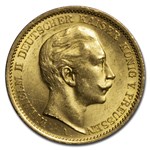 1908-A Germany Gold 20 Marks Prussia Wilhelm II BU