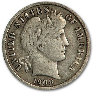 1908 Barber Dime Fine
