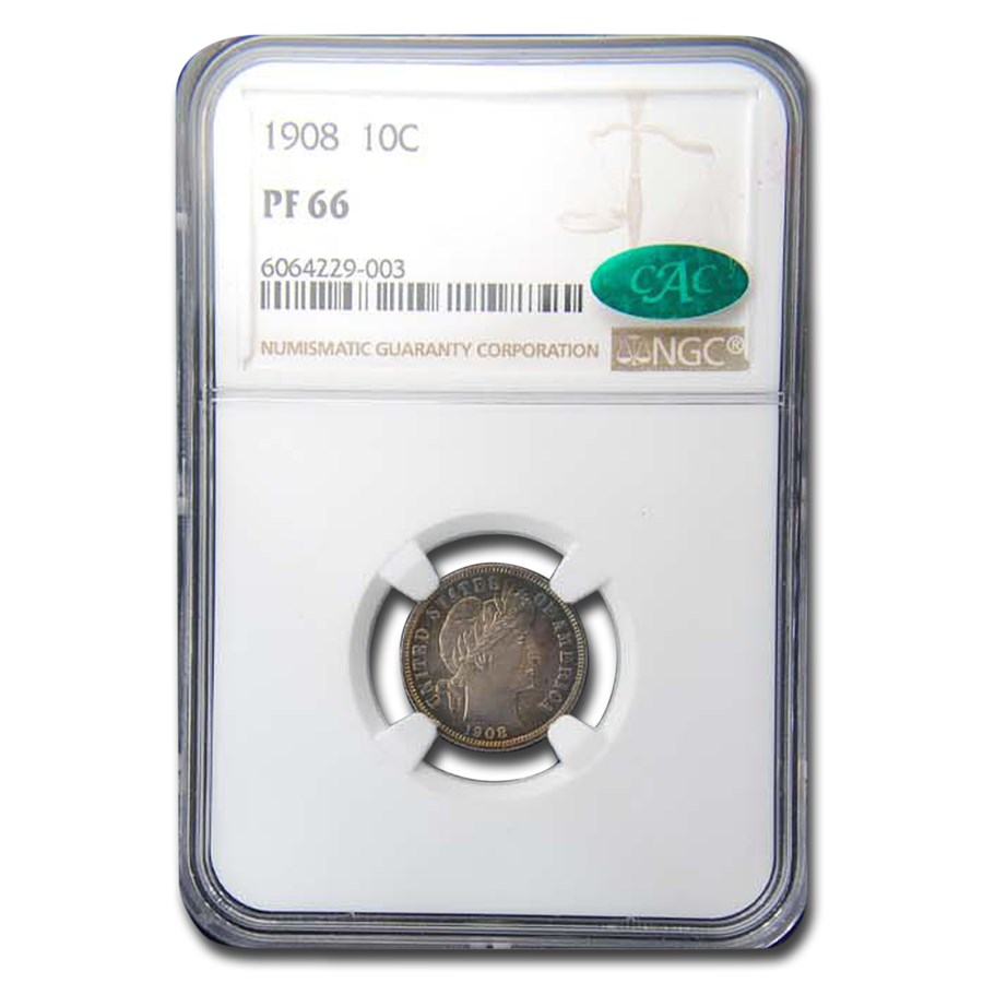 1908 Barber Dime PF-66 NGC CAC