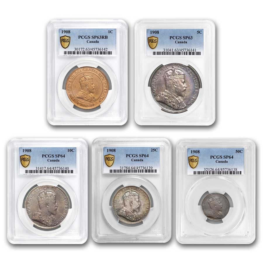 1908 Canada 5-Coin Specimen Set PCGS (w/ Original Box)