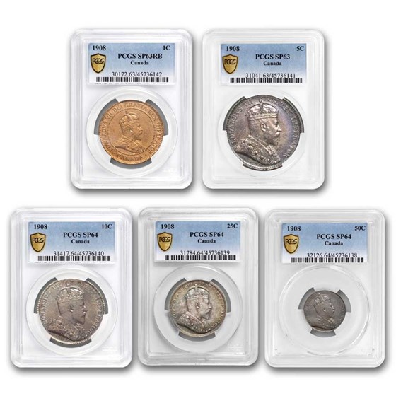 1908 Canada 5-Coin Specimen Set PCGS (w/ Original Box) 1908 Canada 5-Coin Specimen Set PCGS (w/ Original Box)