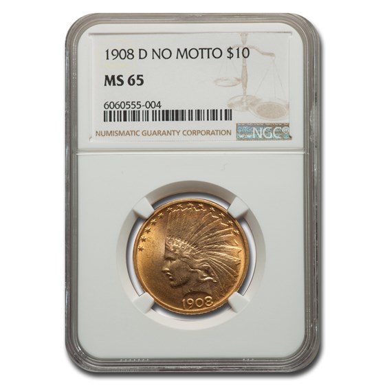 1908-D $10 Indian Gold Eagle MS-65 NGC (No Motto) 1908-D $10 Indian Gold Eagle MS-65 NGC (No Motto)