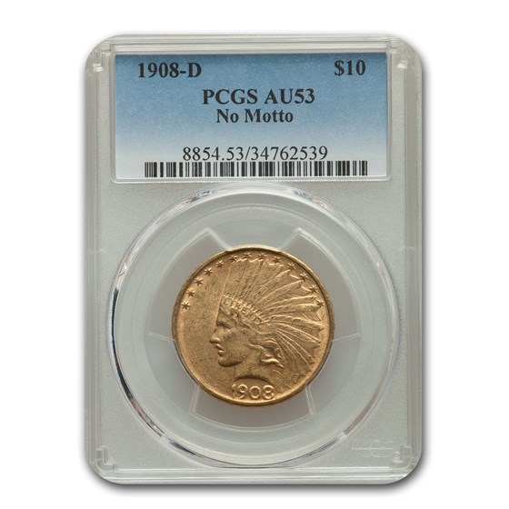 1908-D $10 Indian Gold Eagle No Motto AU-53 PCGS 1908-D $10 Indian Gold Eagle No Motto AU-53 PCGS
