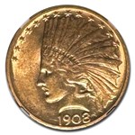 1908-D $10 Indian Gold Eagle No Motto AU-58 NGC