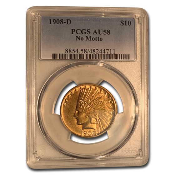 1908-D $10 Indian Gold Eagle No Motto AU-58 PCGS 1908-D $10 Indian Gold Eagle No Motto AU-58 PCGS