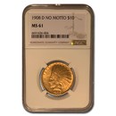 1908-D $10 Indian Gold Eagle No Motto MS-61 NGC