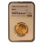 1908-D $10 Indian Gold Eagle No Motto MS-61 NGC