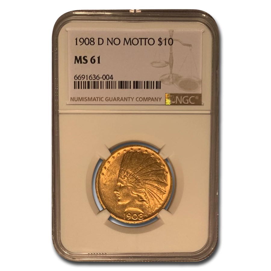 1908-D $10 Indian Gold Eagle No Motto MS-61 NGC