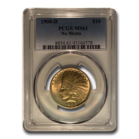 1908-D $10 Indian Gold Eagle No Motto MS-61 PCGS 1908-D $10 Indian Gold Eagle No Motto MS-61 PCGS